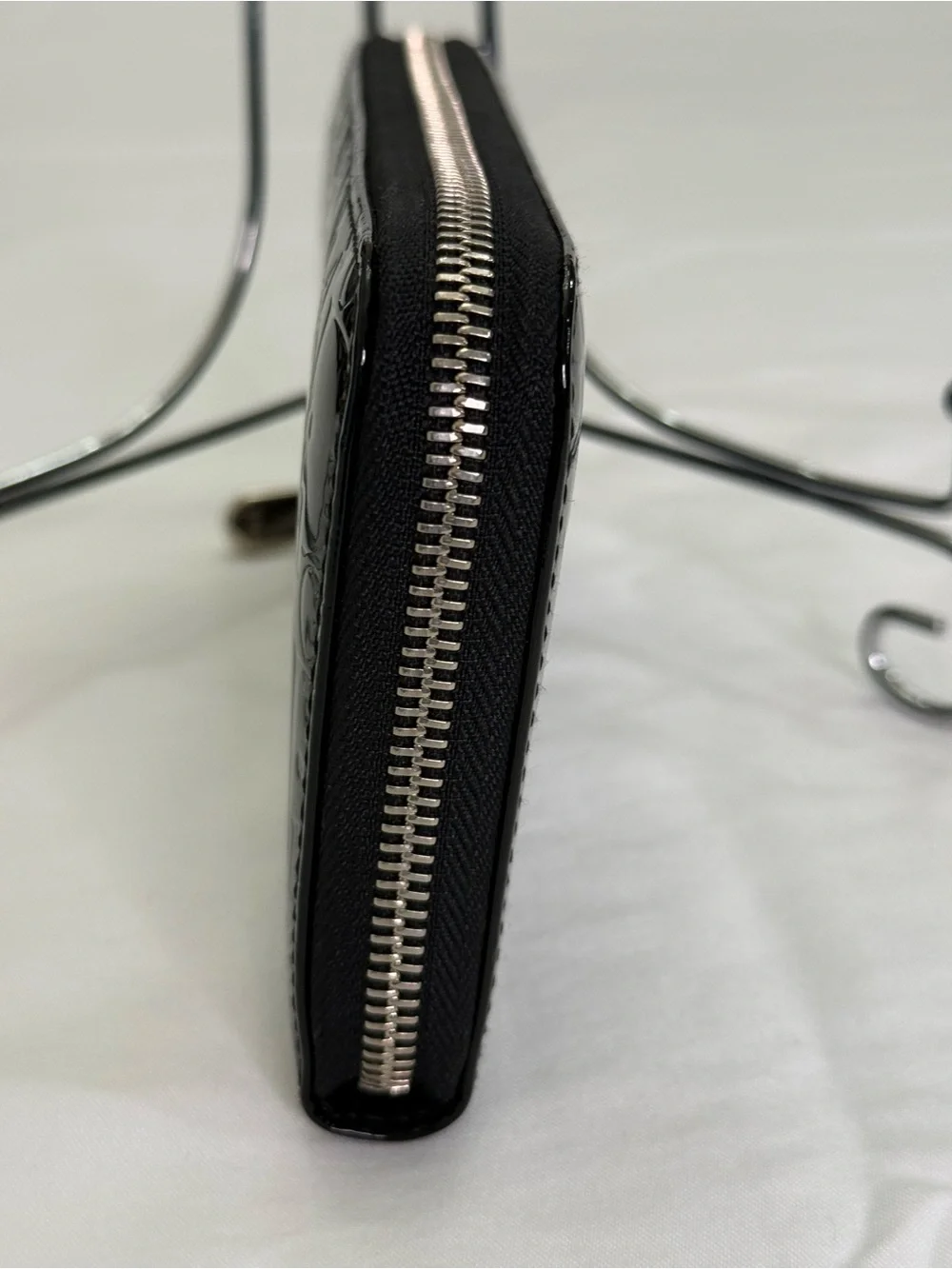 Dior Black Patent Embossed Zip Wallet